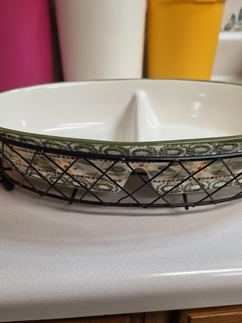 Temptations Ceramic Divided Serving Dish with Green Trim